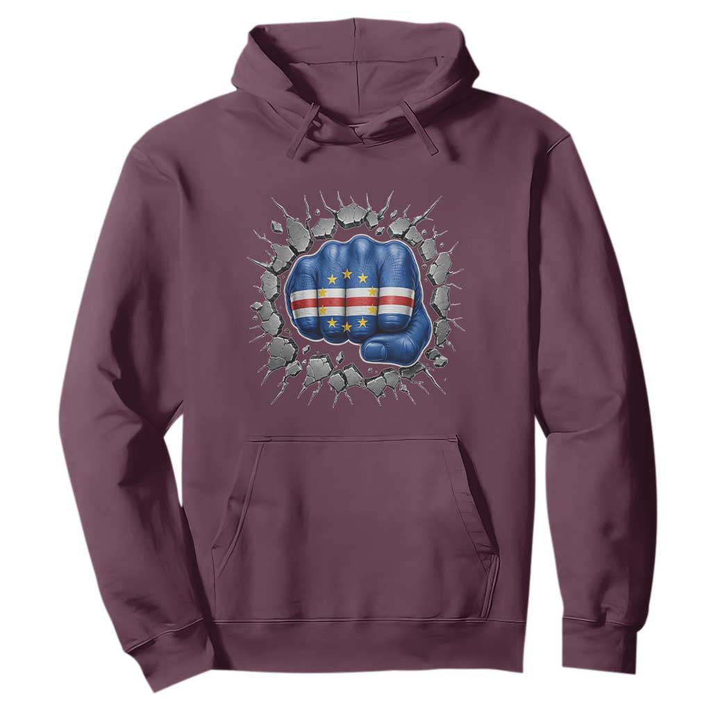 Cape Verde Flag Fist Power Stone Wall Break Graphic Hoodie Cabo Verde Strong Roots National Pride