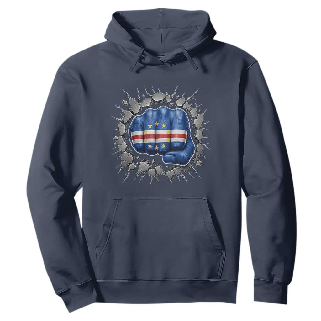 Cape Verde Flag Fist Power Stone Wall Break Graphic Hoodie Cabo Verde Strong Roots National Pride