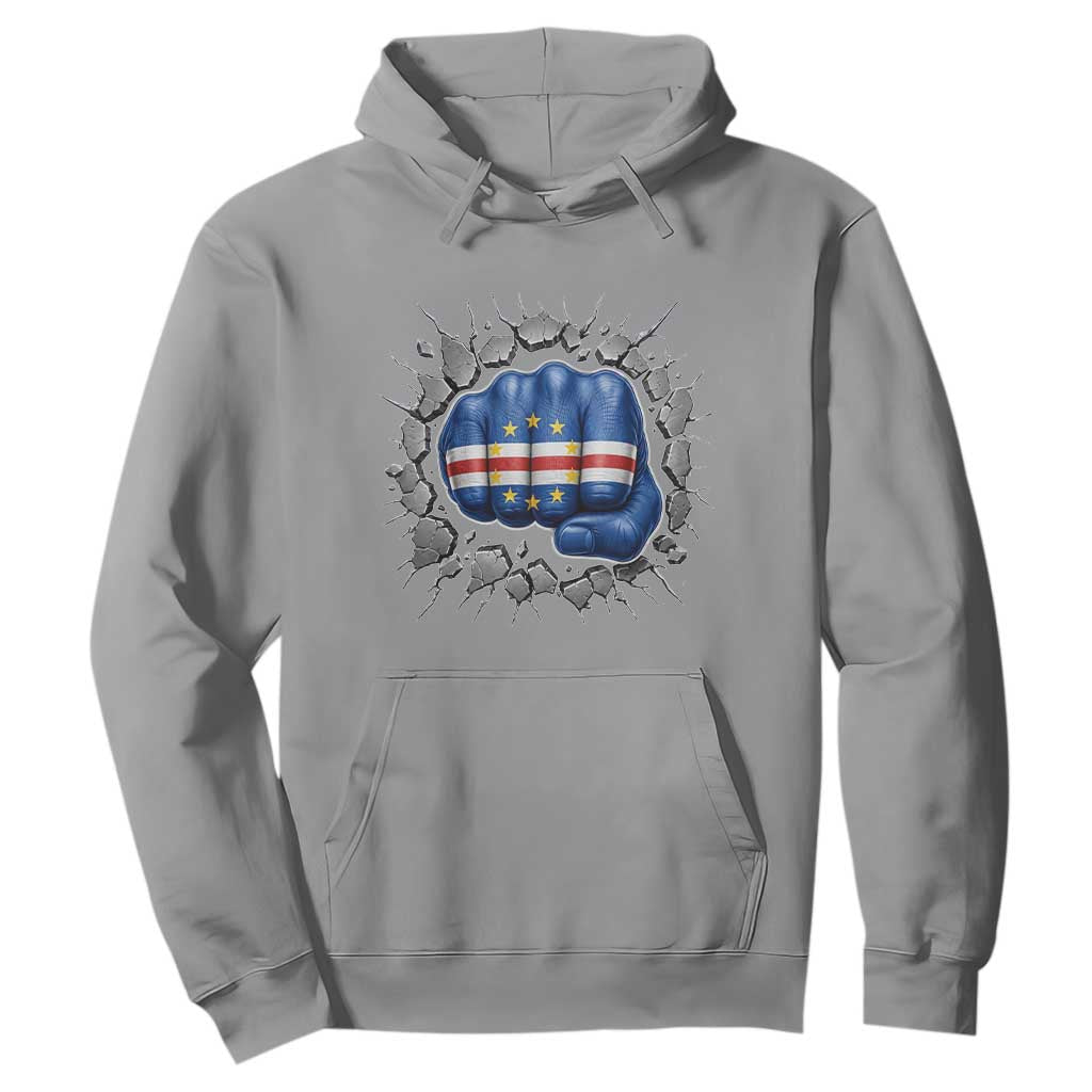 Cape Verde Flag Fist Power Stone Wall Break Graphic Hoodie Cabo Verde Strong Roots National Pride