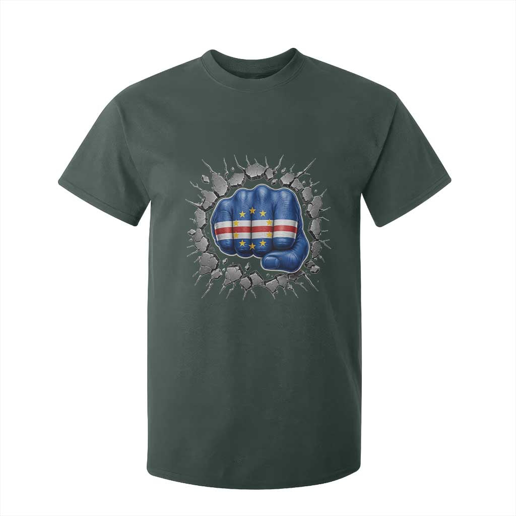 Cape Verde Flag Fist Power Stone Wall Break Graphic T Shirt For Kid Cabo Verde Strong Roots National Pride