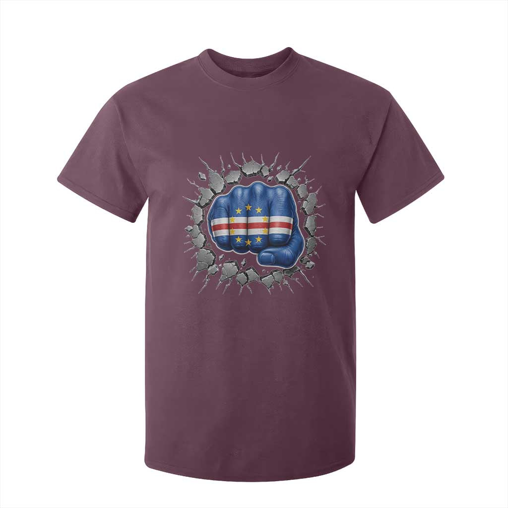 Cape Verde Flag Fist Power Stone Wall Break Graphic T Shirt For Kid Cabo Verde Strong Roots National Pride