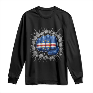Cape Verde Flag Fist Power Stone Wall Break Graphic Long Sleeve Shirt Cabo Verde Strong Roots National Pride