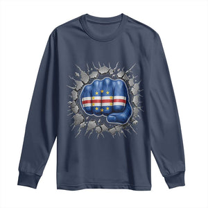 Cape Verde Flag Fist Power Stone Wall Break Graphic Long Sleeve Shirt Cabo Verde Strong Roots National Pride