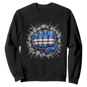 Cape Verde Flag Fist Power Stone Wall Break Graphic Sweatshirt Cabo Verde Strong Roots National Pride