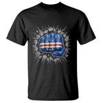 Cape Verde Flag Fist Power Stone Wall Break Graphic T Shirt Cabo Verde Strong Roots National Pride