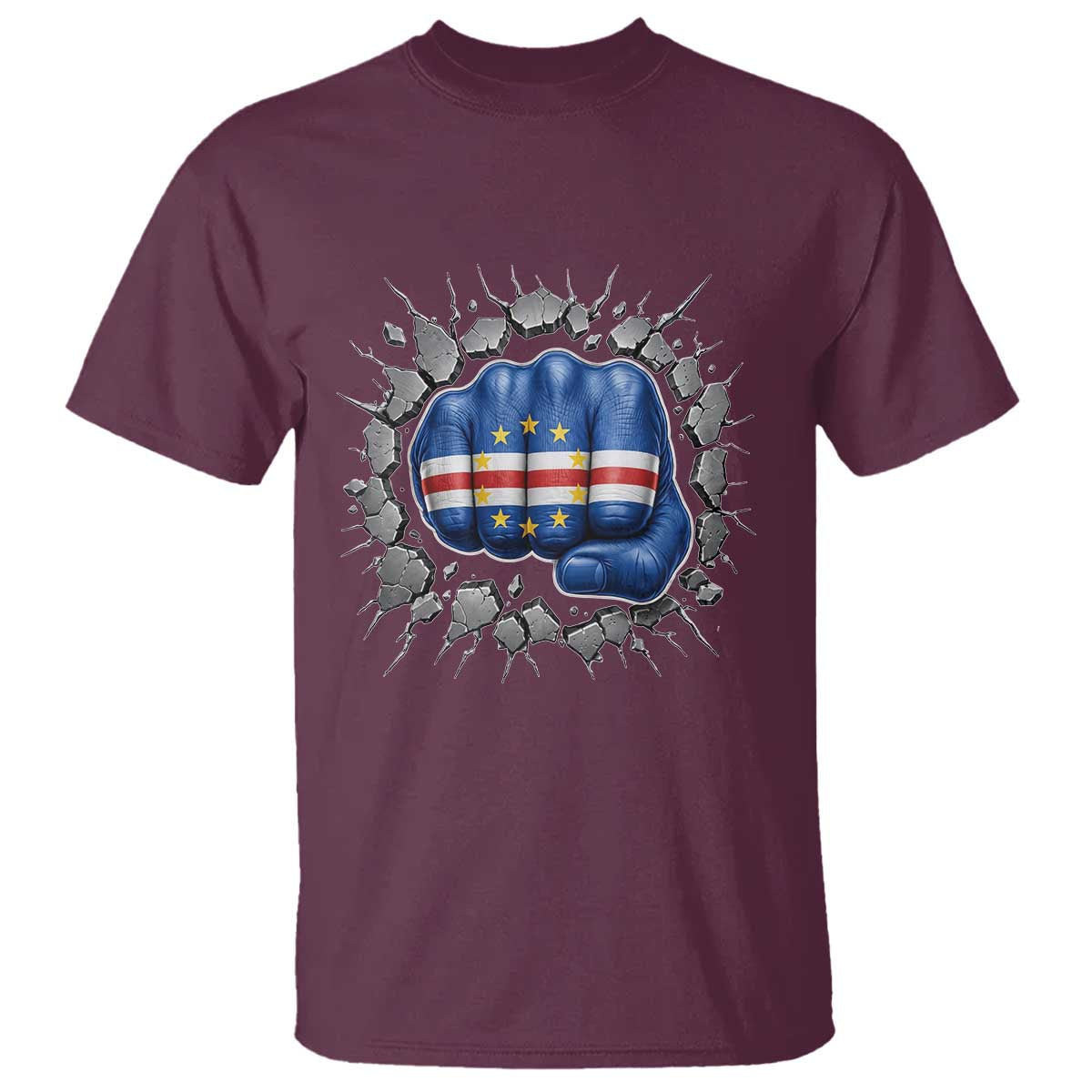 Cape Verde Flag Fist Power Stone Wall Break Graphic T Shirt Cabo Verde Strong Roots National Pride
