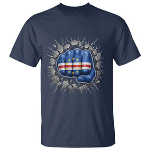 Cape Verde Flag Fist Power Stone Wall Break Graphic T Shirt Cabo Verde Strong Roots National Pride