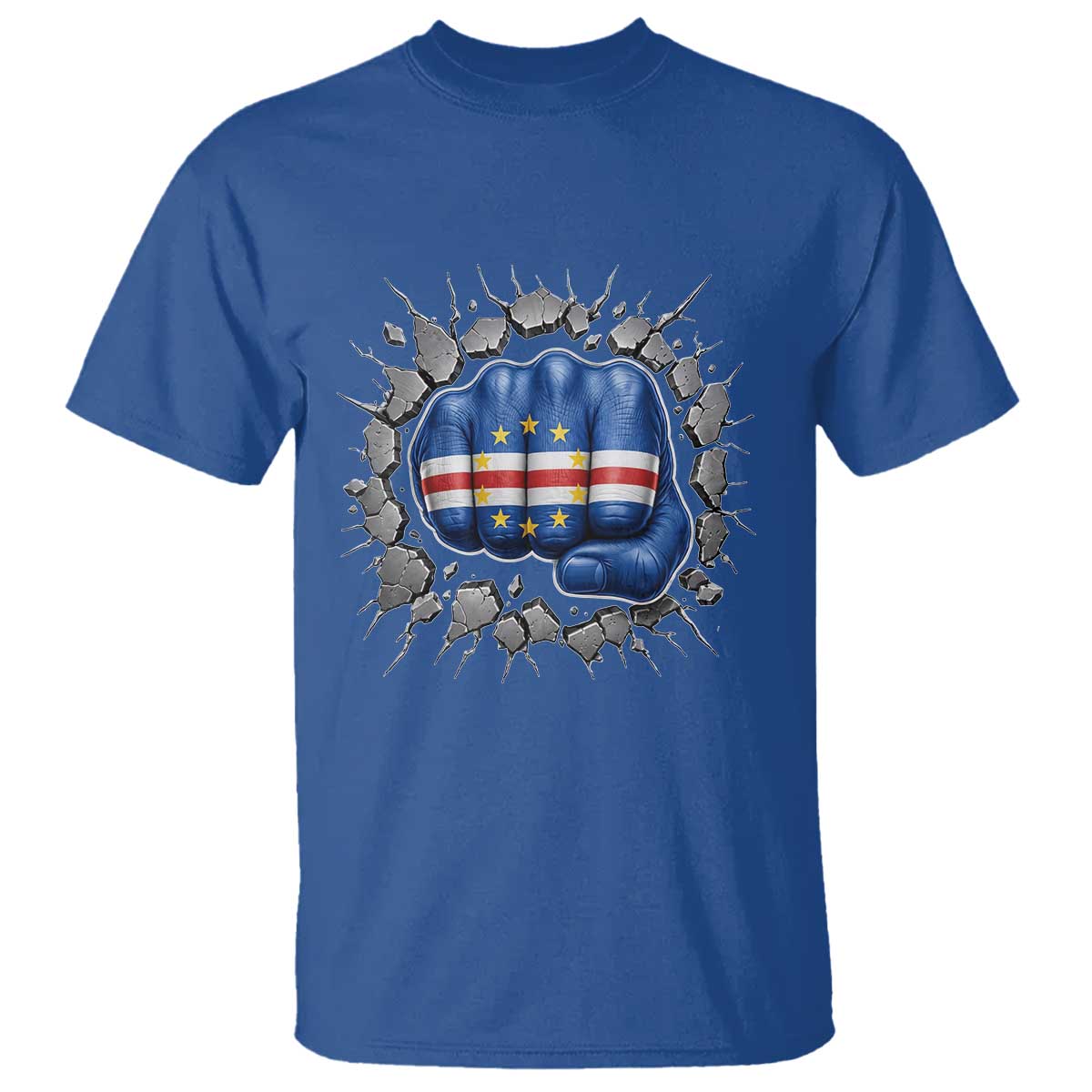 Cape Verde Flag Fist Power Stone Wall Break Graphic T Shirt Cabo Verde Strong Roots National Pride