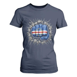 Cape Verde Flag Fist Power Stone Wall Break Graphic T Shirt For Women Cabo Verde Strong Roots National Pride