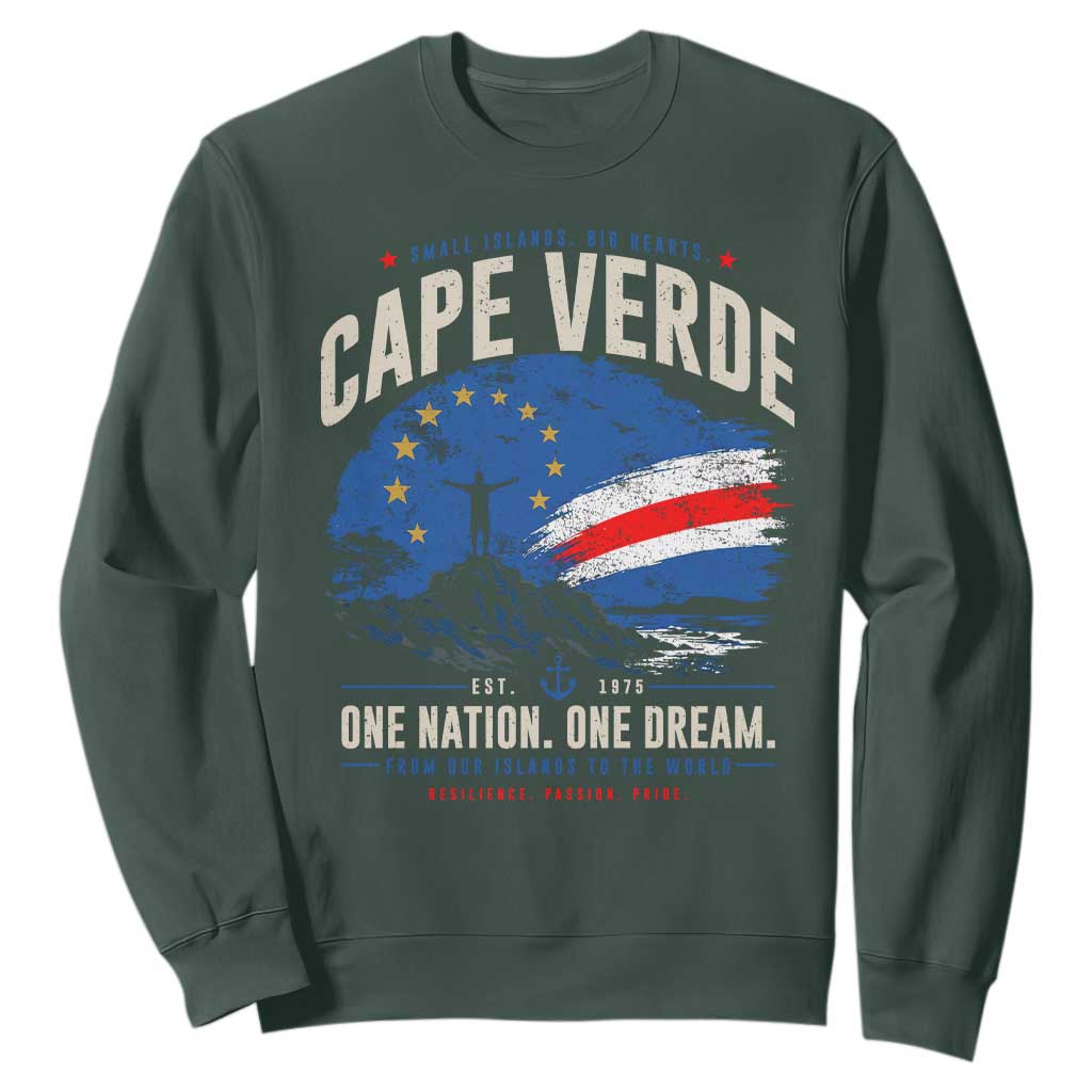 Cape Verde Small Islands Big Hearts Pride Sweatshirt Cabo Verde One Nation One Dream Distressed Flag