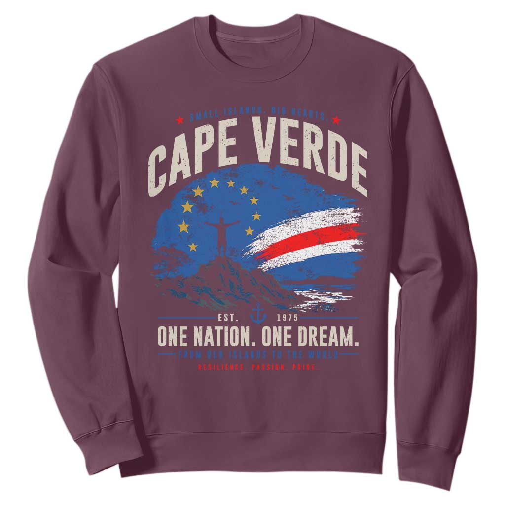 Cape Verde Small Islands Big Hearts Pride Sweatshirt Cabo Verde One Nation One Dream Distressed Flag