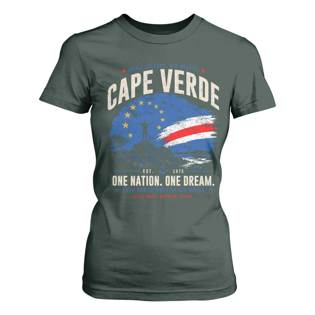 Cape Verde Small Islands Big Hearts Pride T Shirt For Women Cabo Verde One Nation One Dream Distressed Flag