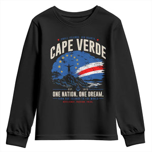 Cape Verde Small Islands Big Hearts Pride Youth Sweatshirt Cabo Verde One Nation One Dream Distressed Flag