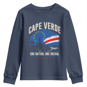 Cape Verde Small Islands Big Hearts Pride Youth Sweatshirt Cabo Verde One Nation One Dream Distressed Flag