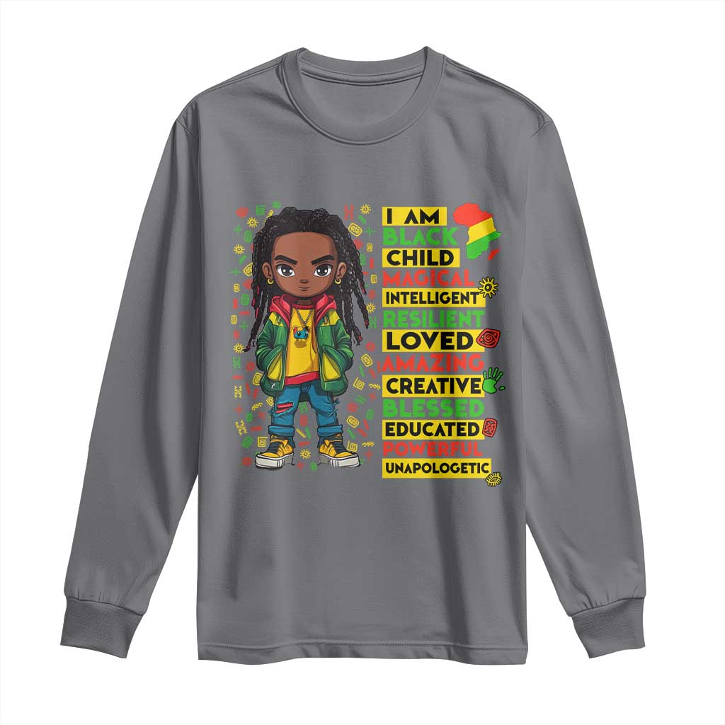 I Am Black Child Locd Boy Long Sleeve Shirt African Pride Black History Month
