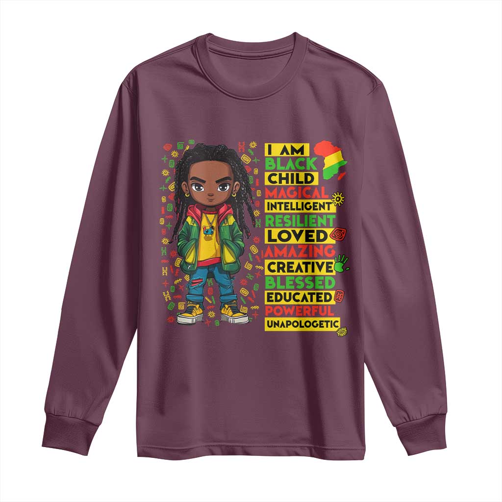 I Am Black Child Locd Boy Long Sleeve Shirt African Pride Black History Month