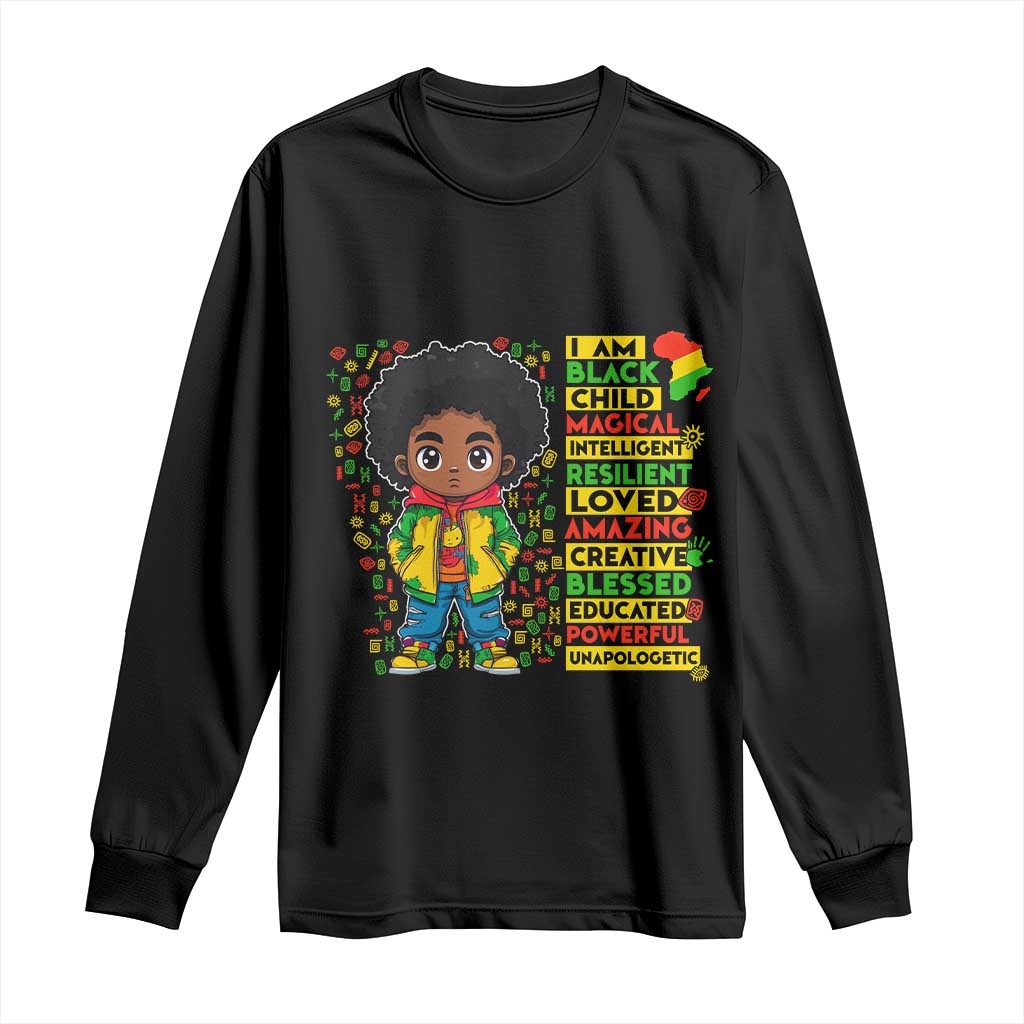 I Am Black Child Afro Boy Long Sleeve Shirt African American Pride Black History Month