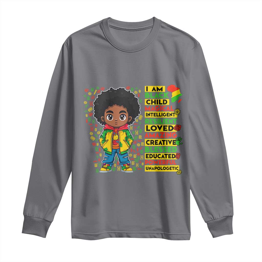 I Am Black Child Afro Boy Long Sleeve Shirt African American Pride Black History Month