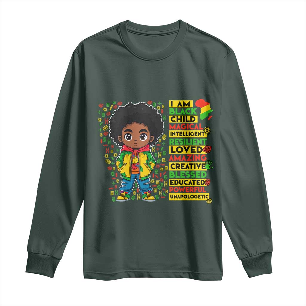 I Am Black Child Afro Boy Long Sleeve Shirt African American Pride Black History Month