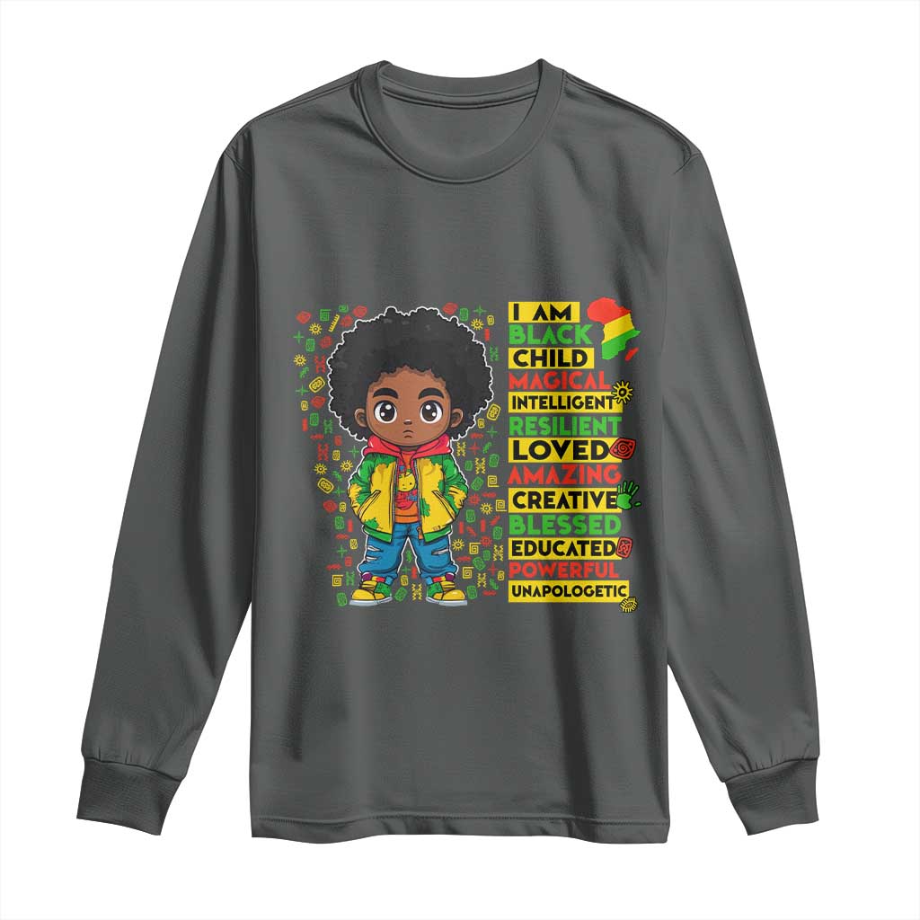 I Am Black Child Afro Boy Long Sleeve Shirt African American Pride Black History Month