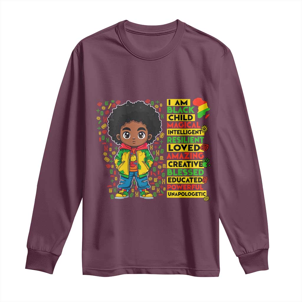 I Am Black Child Afro Boy Long Sleeve Shirt African American Pride Black History Month