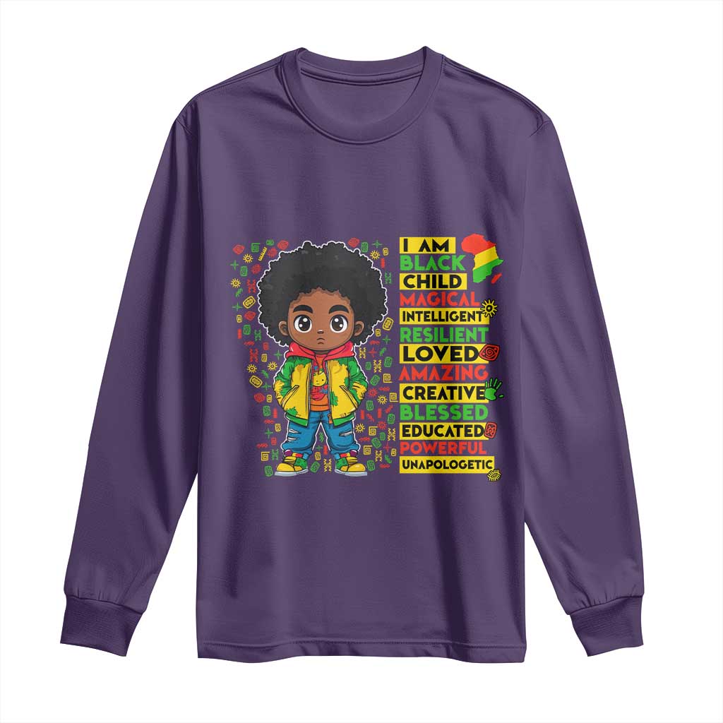 I Am Black Child Afro Boy Long Sleeve Shirt African American Pride Black History Month
