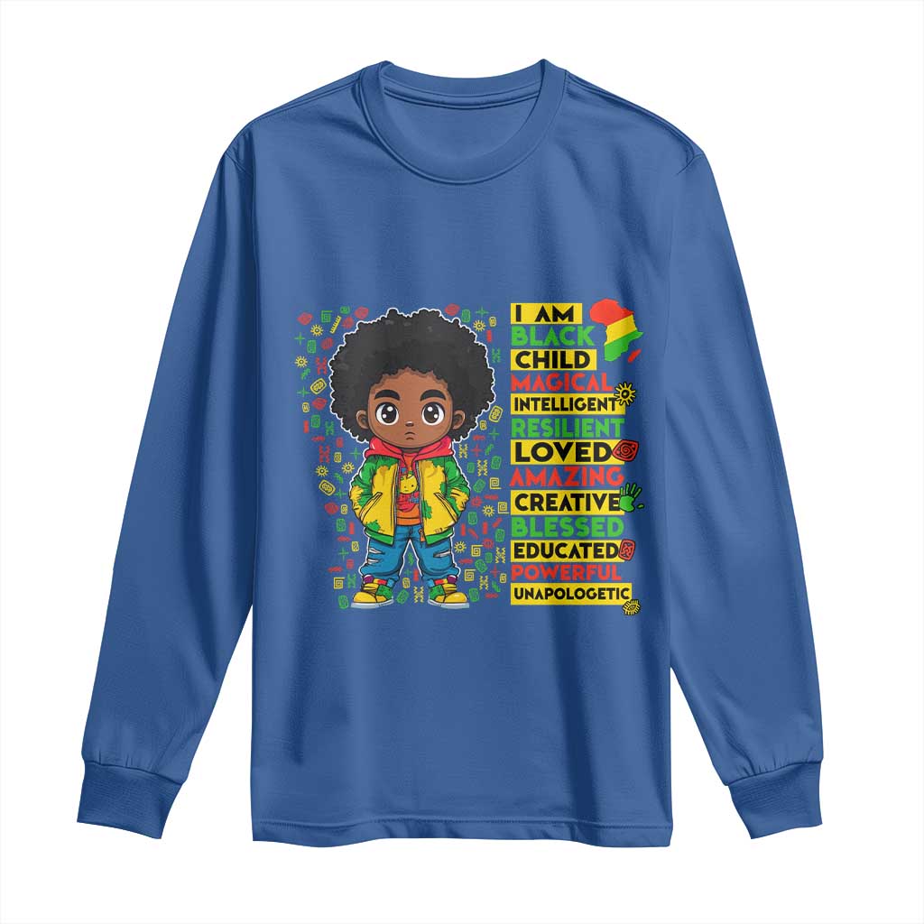 I Am Black Child Afro Boy Long Sleeve Shirt African American Pride Black History Month