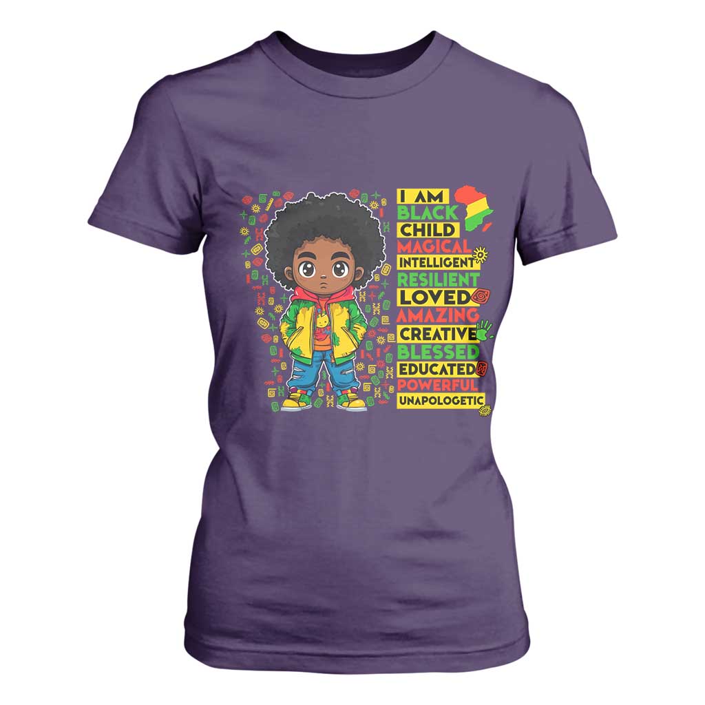 I Am Black Child Afro Boy T Shirt For Women African American Pride Black History Month