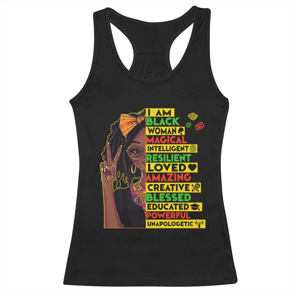 I Am Black Woman With Locd Racerback Tank Top African Pride Black History Month
