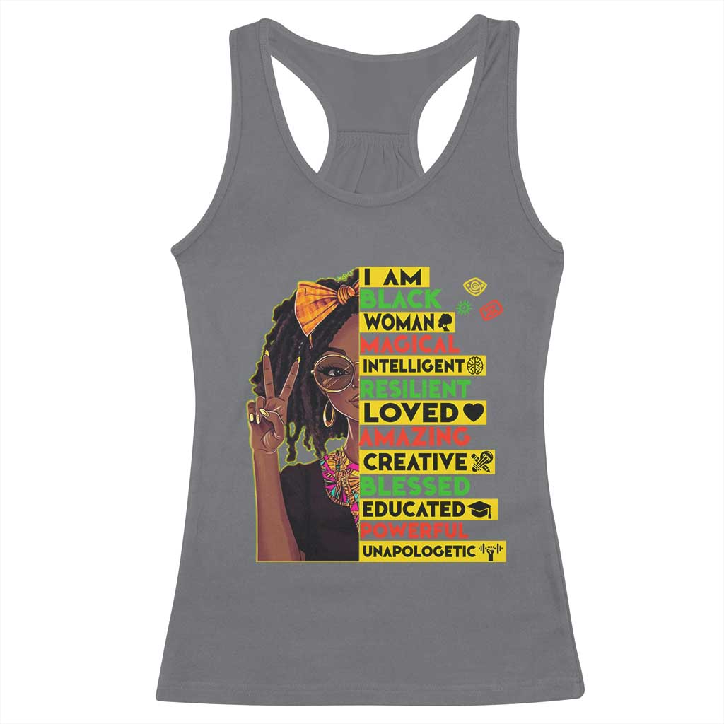 I Am Black Woman With Locd Racerback Tank Top African Pride Black History Month