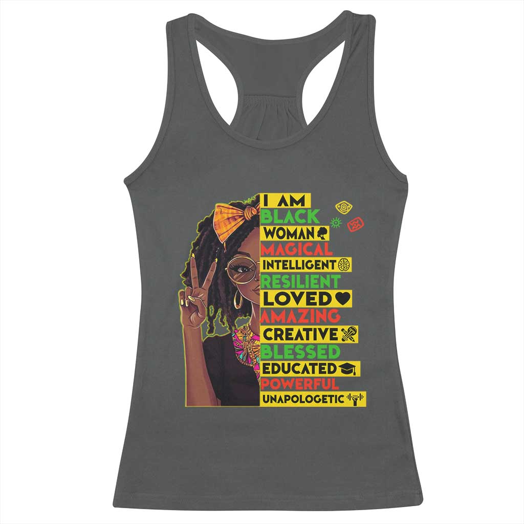 I Am Black Woman With Locd Racerback Tank Top African Pride Black History Month