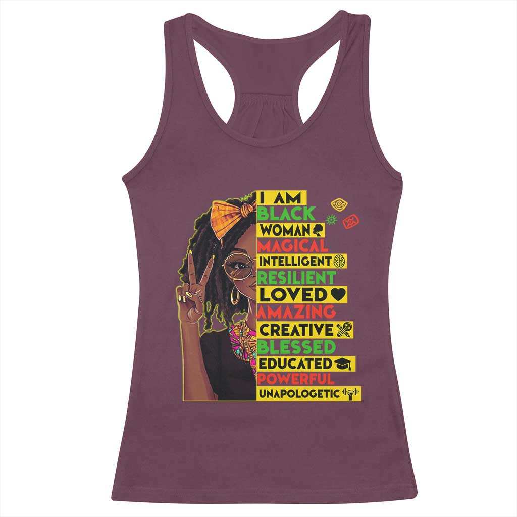 I Am Black Woman With Locd Racerback Tank Top African Pride Black History Month