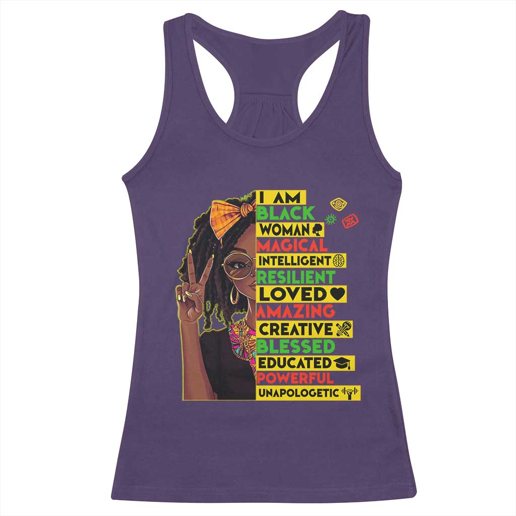 I Am Black Woman With Locd Racerback Tank Top African Pride Black History Month