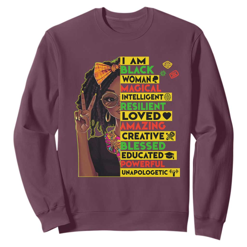 I Am Black Woman With Locd Sweatshirt African Pride Black History Month