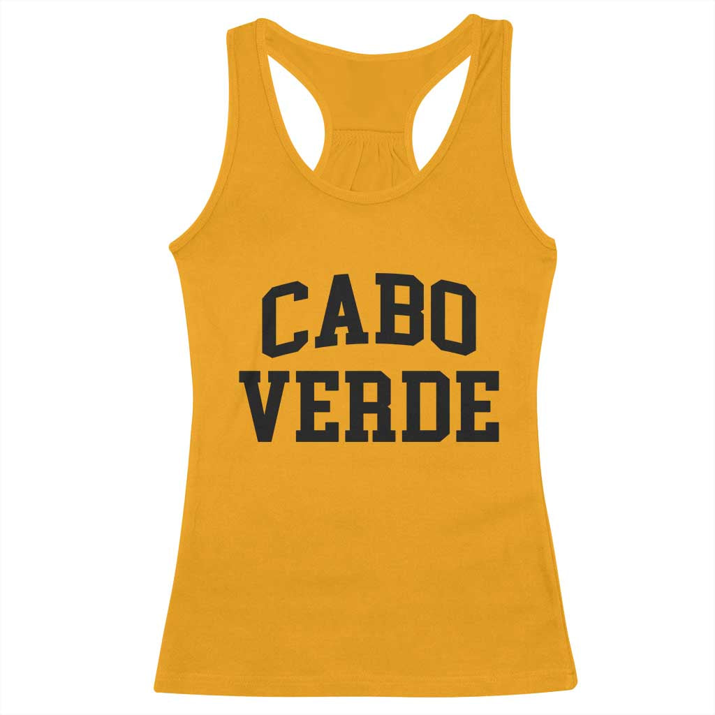 Cabo Verde Returns Home National Pride Varsity Style Racerback Tank Top Cape Verde Minimalist Text Graphic