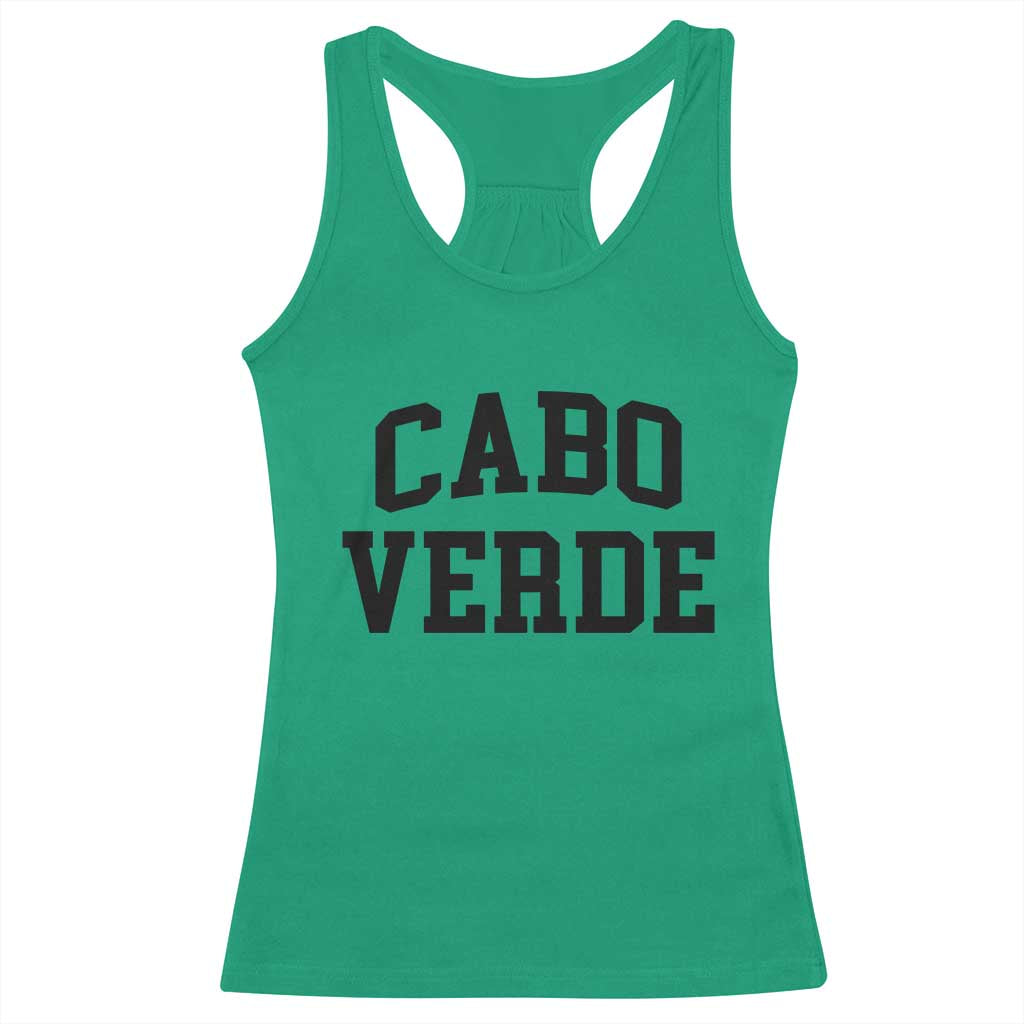 Cabo Verde Returns Home National Pride Varsity Style Racerback Tank Top Cape Verde Minimalist Text Graphic