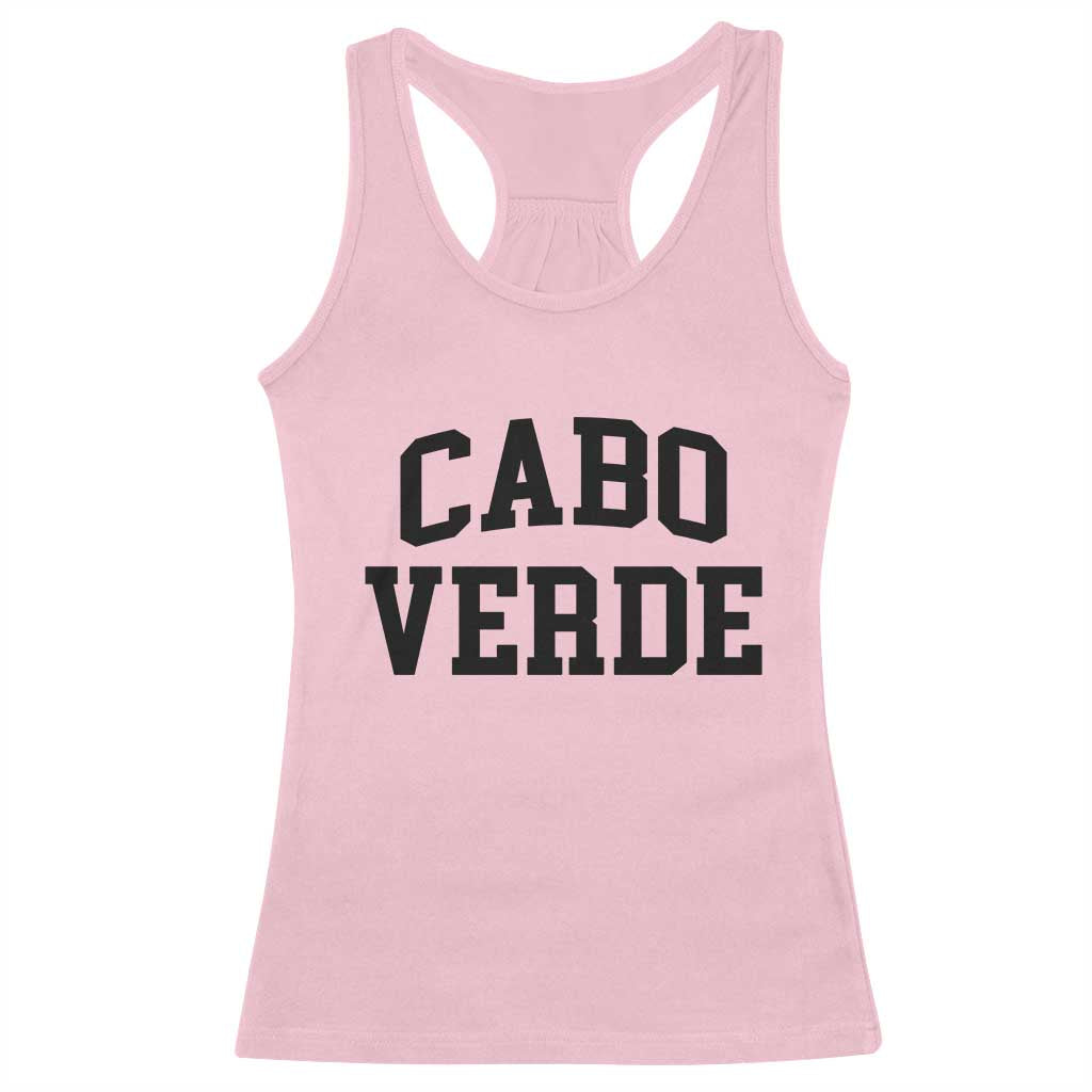 Cabo Verde Returns Home National Pride Varsity Style Racerback Tank Top Cape Verde Minimalist Text Graphic