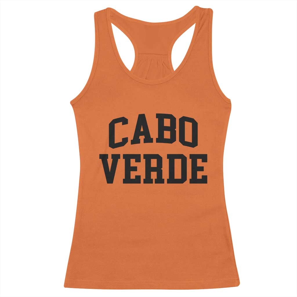 Cabo Verde Returns Home National Pride Varsity Style Racerback Tank Top Cape Verde Minimalist Text Graphic