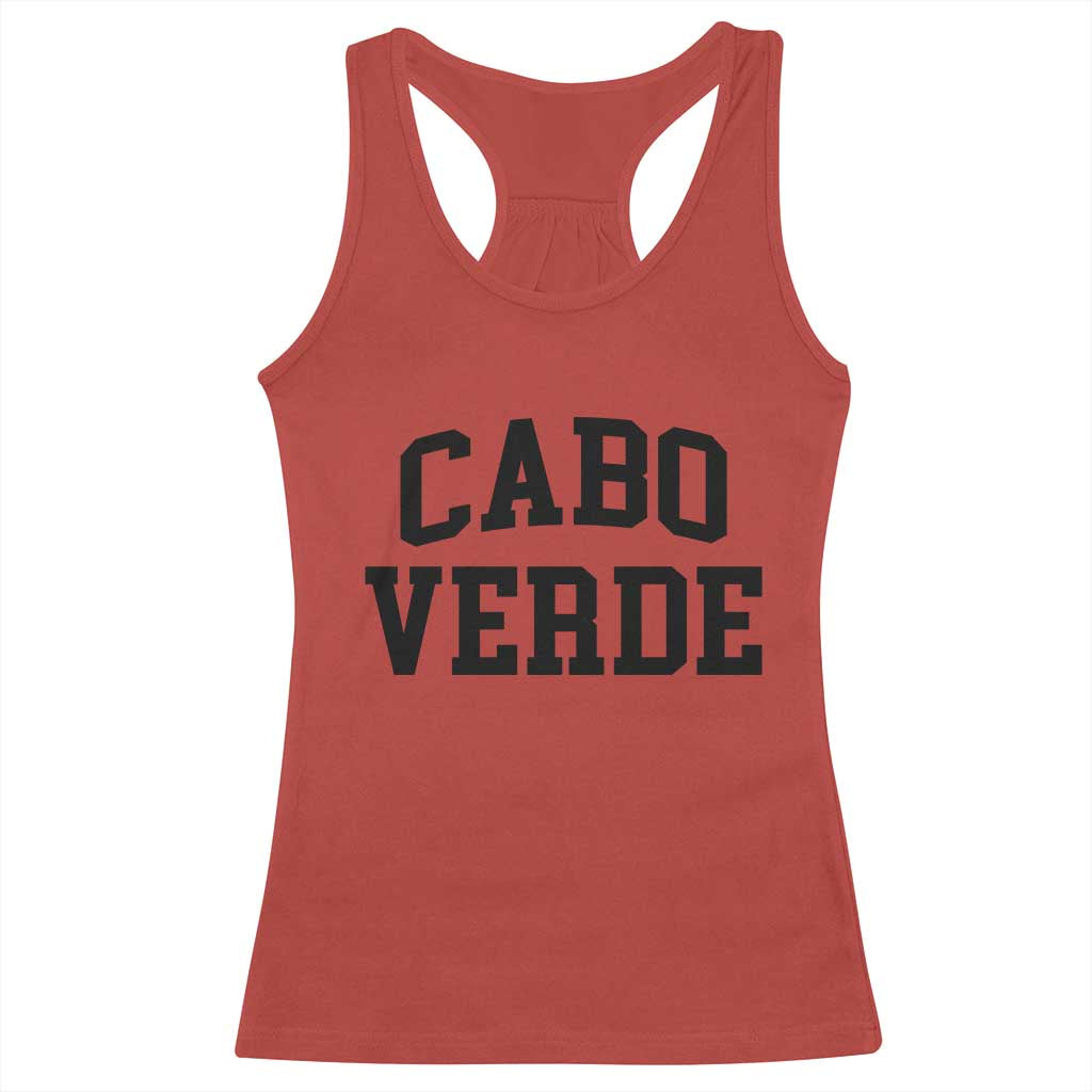 Cabo Verde Returns Home National Pride Varsity Style Racerback Tank Top Cape Verde Minimalist Text Graphic