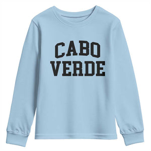 Cabo Verde Returns Home National Pride Varsity Style Youth Sweatshirt Cape Verde Minimalist Text Graphic