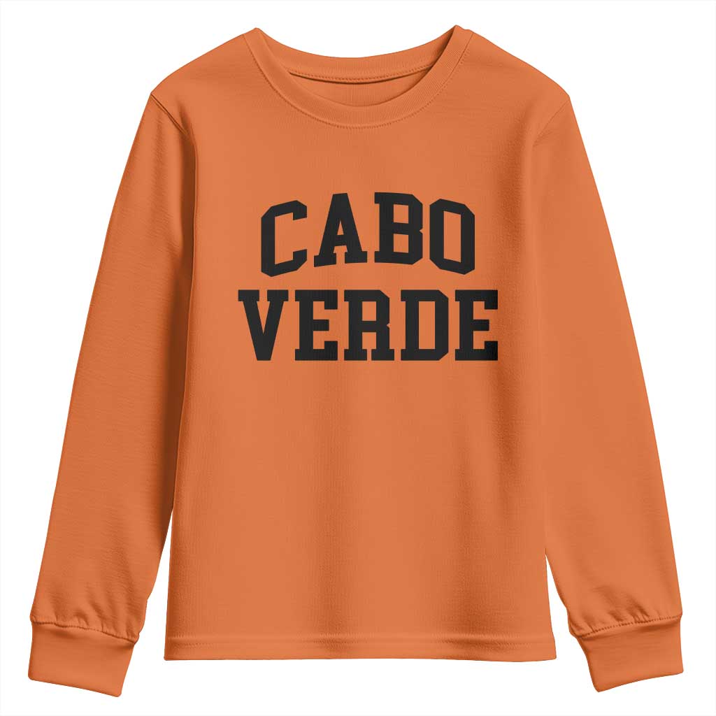 Cabo Verde Returns Home National Pride Varsity Style Youth Sweatshirt Cape Verde Minimalist Text Graphic
