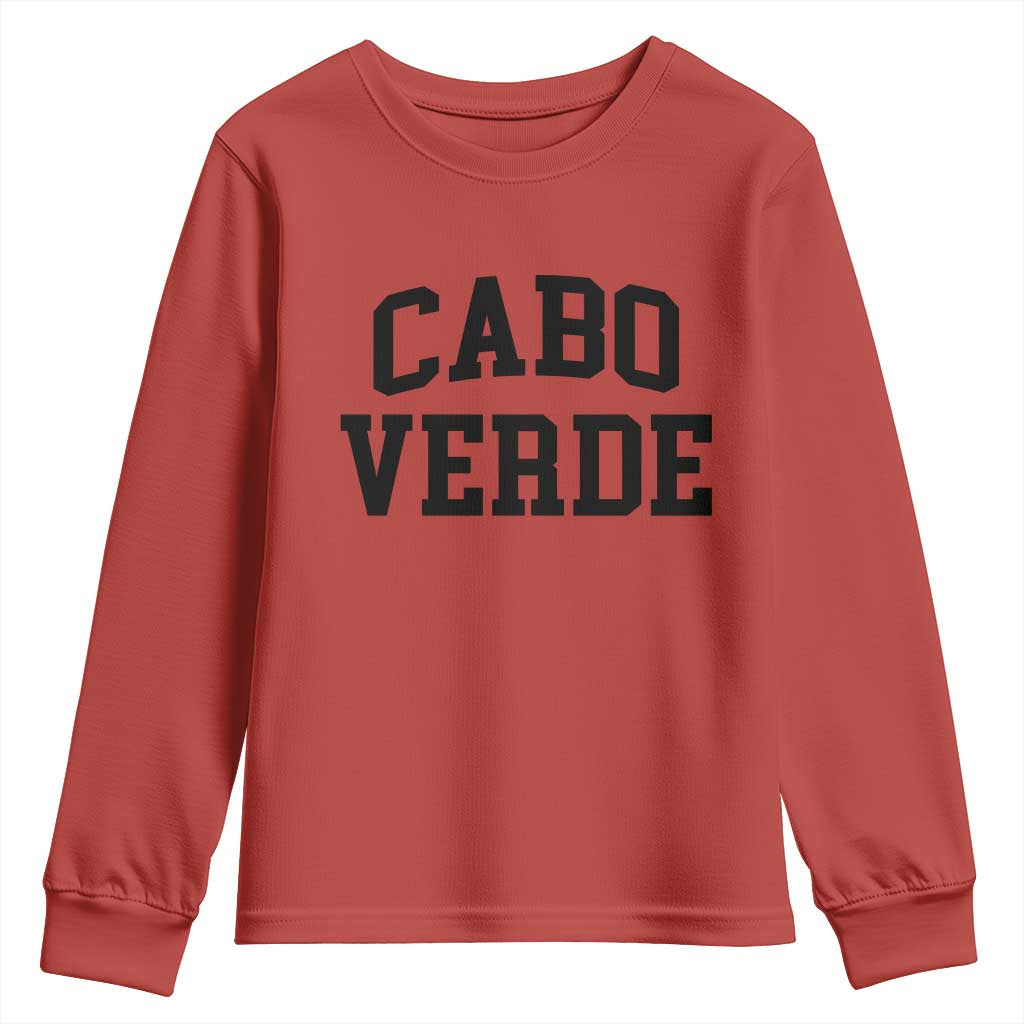 Cabo Verde Returns Home National Pride Varsity Style Youth Sweatshirt Cape Verde Minimalist Text Graphic