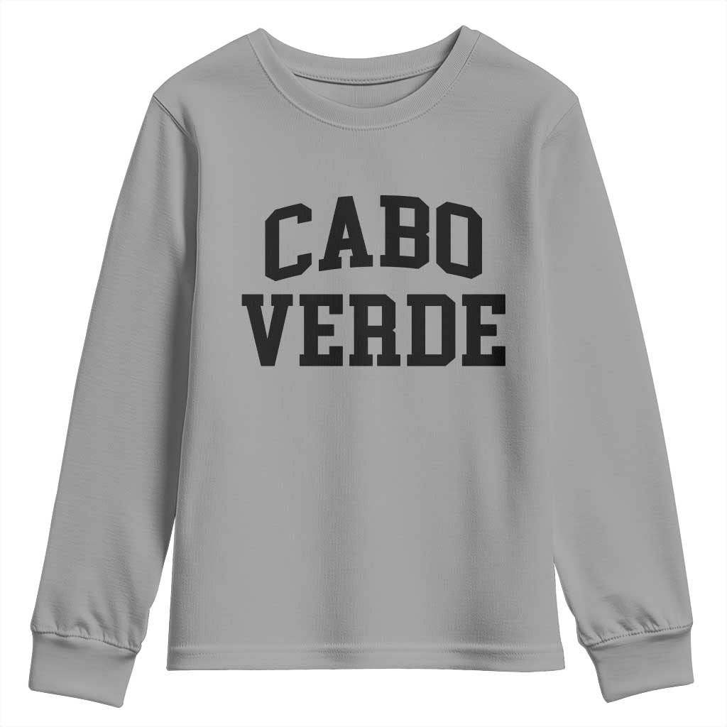 Cabo Verde Returns Home National Pride Varsity Style Youth Sweatshirt Cape Verde Minimalist Text Graphic