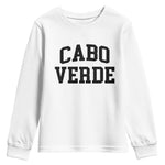 Cabo Verde Returns Home National Pride Varsity Style Youth Sweatshirt Cape Verde Minimalist Text Graphic