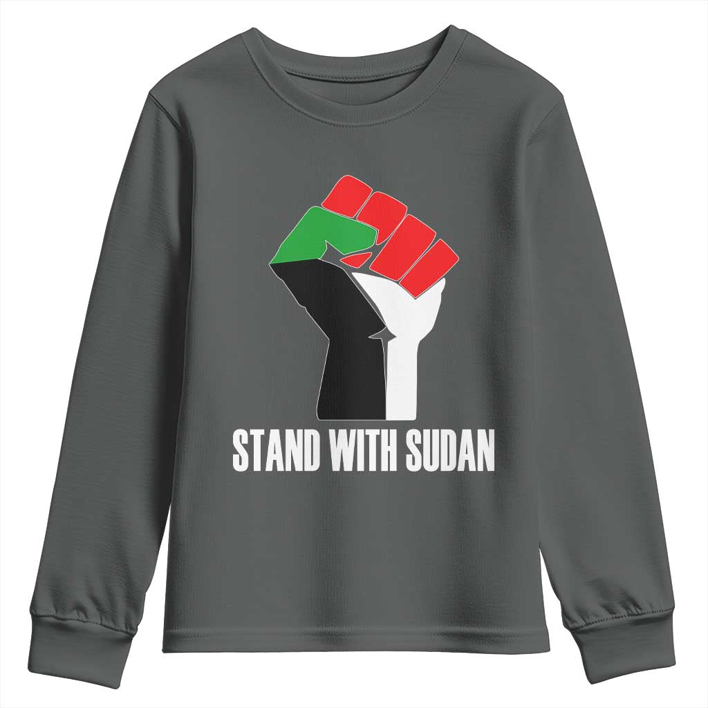 Stand With Sudan Power Fist Youth Sweatshirt Sudan Flag Activist Peace and Protest
