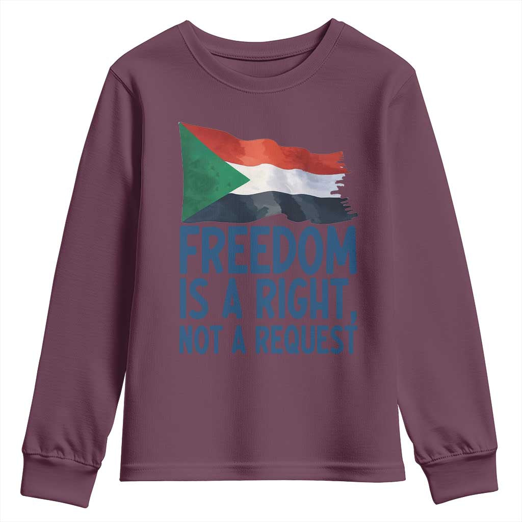 Freedom Is a Right Not a Request Youth Sweatshirt Sudan Flag Human Rights Supporters