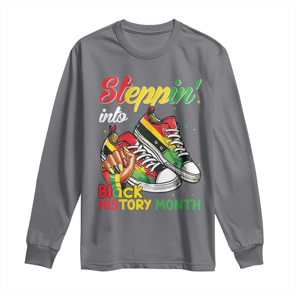 Stepping Into Black History Month Long Sleeve Shirt Proud Black Girls Sneakers