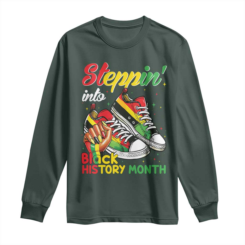 Stepping Into Black History Month Long Sleeve Shirt Proud Black Girls Sneakers