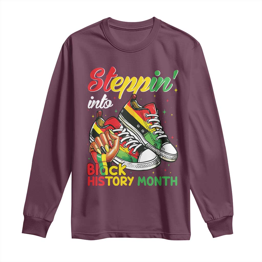 Stepping Into Black History Month Long Sleeve Shirt Proud Black Girls Sneakers