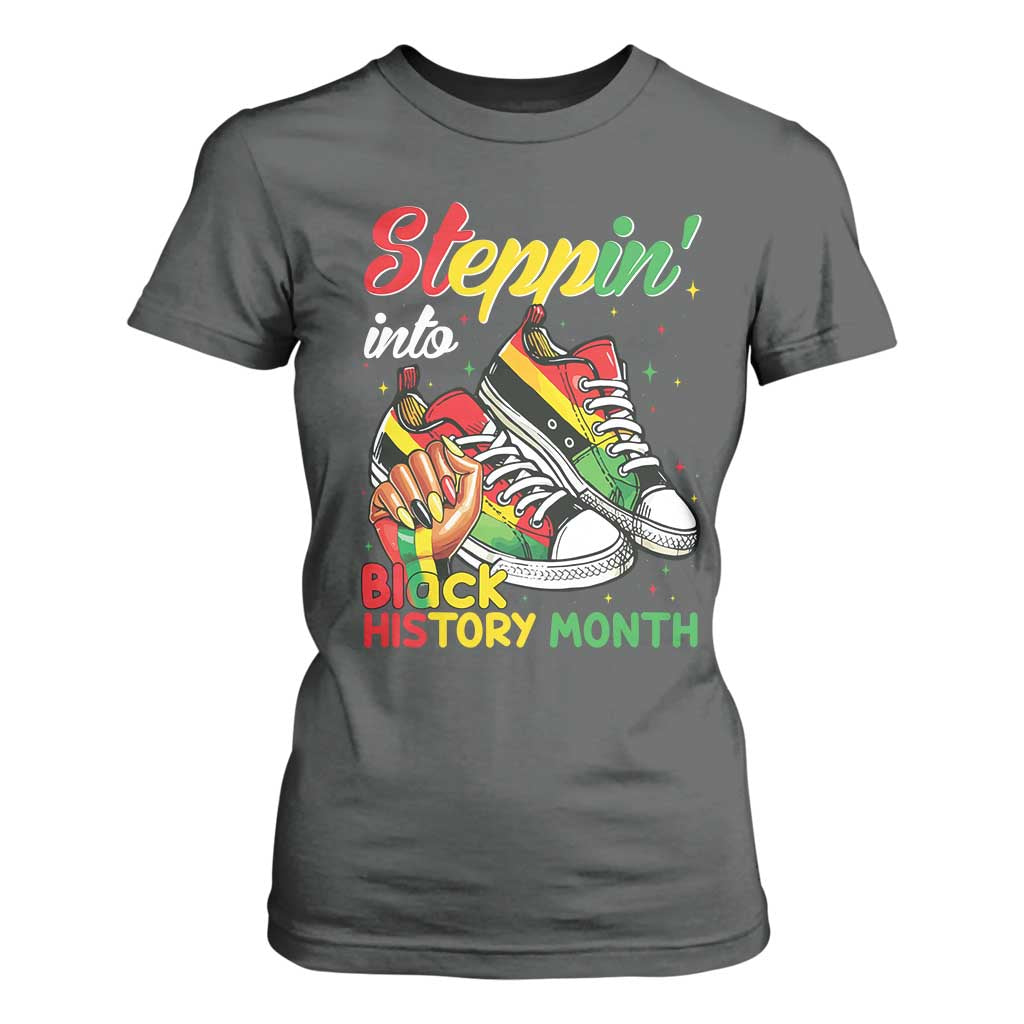 Stepping Into Black History Month T Shirt For Women Proud Black Girls Sneakers